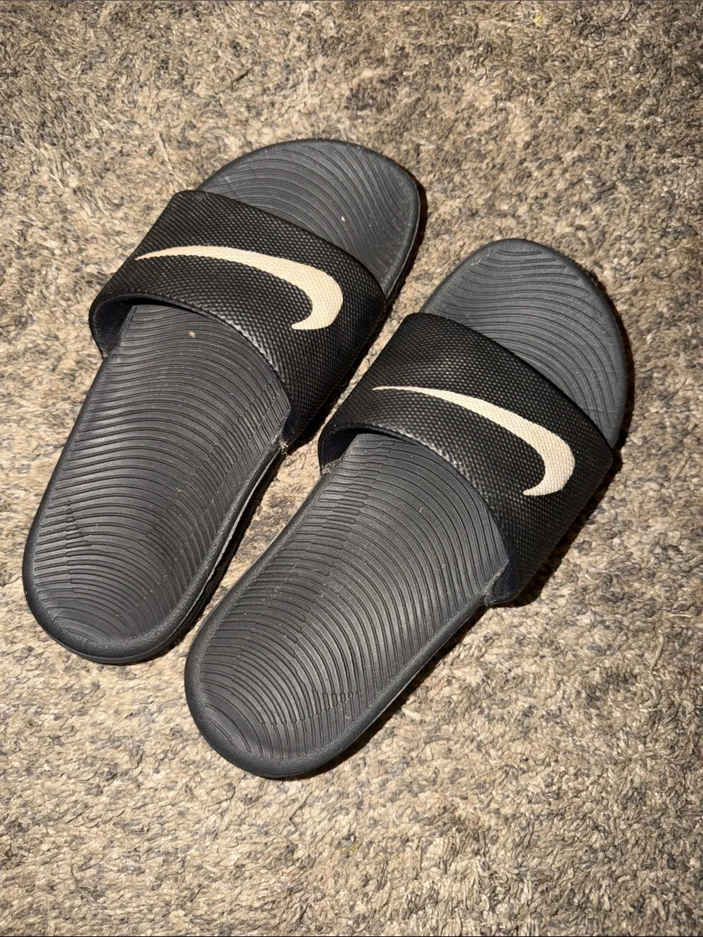 Nike Black Slides with Cream Swoosh